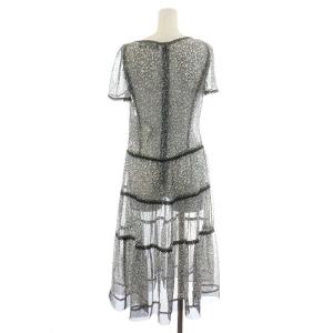 M'S GRACY ワンピース ひざ丈 半袖 花柄 総柄 シアー 36 S グレー 黒 ブラック