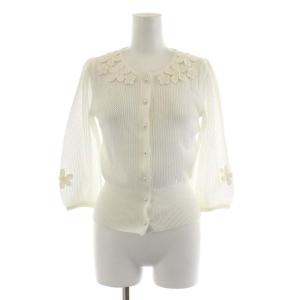 カーディガン 長袖 花柄 刺繍 38 M 白 ホワイト
