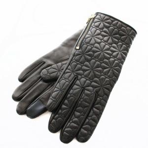 手袋 レザーグローブ 刺繍 ジップアップ M 黒 ブラック