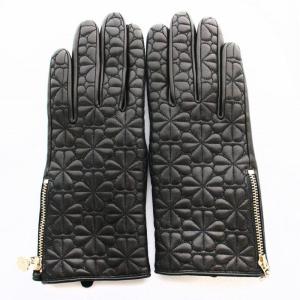kate spade new york 手袋 レザーグローブ 刺繍 ジップアップ M 黒 ブラック
