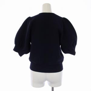 UNITED ARROWS 23SS パフスリーブ ガーターニット カットソー 半袖 クルーネック F 紺 ネイビー 1518-199-1701