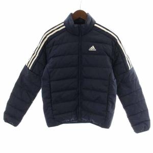 エッセンシャルズ ダウンジャケット ハイネック ジップアップ スリーライン M 紺 ネイビー GH4594