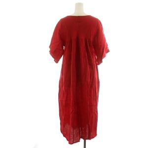 fog linen work ワンピース ミモレ ロング 半袖 リネン 麻 赤 レッド