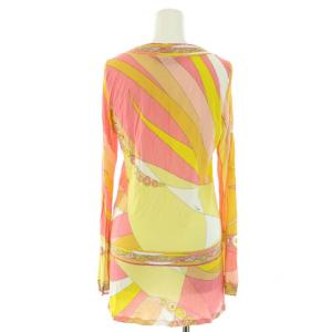 Emilio Pucci カットソー ブラウス ラウンドネック 長袖 総柄 I40 M ピンク 黄 イエロー 白 ホワイト