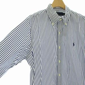 RALPH LAUREN ワイシャツ ボタンダウン ストライプ 長袖 S 紺 ネイビー 白 ホワイト