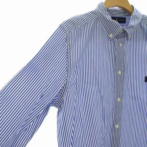 RALPH LAUREN ワイシャツ ボタンダウン ストライプ ロゴ 長袖 XL 18-20 ボーイズ 青 ブルー 白 ホワイト