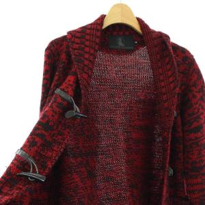 HYSTERIC GLAMOUR カーディガン ニットジャケット ダッフル ウール 総柄 M 赤 レッド 黒 ブラック