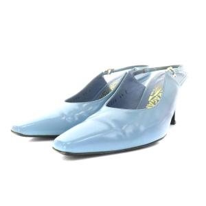 パンプス ヒール ストラップ レザー 6.5 24.0cm 水色 ライトブルー