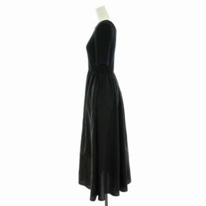 UNITED ARROWS フィット&フレア ワンピース ギャザー ロング 切替 リブニット 1526-222-3590 五分袖 36 S 黒 ブラック