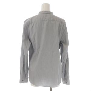 MARGARET HOWELL 19SS バンドカラーシャツ ブラウス 長袖 プルオーバー ストライプ 3 L グレー 白 ホワイト