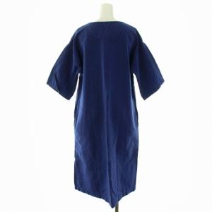 MHL. ワンピース ハーフボタン ひざ丈 コットンリネン 半袖 2 M 青 ブルー