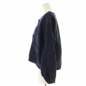 Nigel Cabourn ノーカラージャケット リネン 麻 6 S 紺 ネイビー