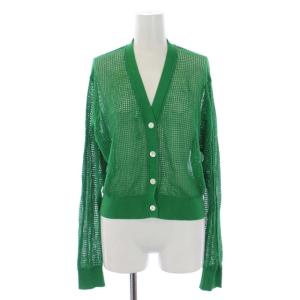 メッシュVネックカーディガン ウォッシャブル ショート丈 かぎ編み M 緑 グリーン