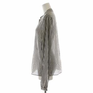 ETRO シャツ ブラウス ハーフボタン ストライプ シルク100% バンドカラー 長袖 44 L アイボリー 黒 ブラック