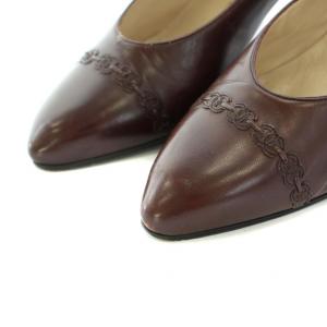 CHANEL パンプス アーモンドトゥ ハイヒール ココマーク レザー 35.5 22.5?p 茶 ブラウン