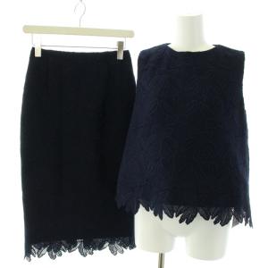 セットアップ 上下 ブラウス カットソー ノースリーブ スカート ロング マキシ タイト レース タグ付き 36 S 紺 ネイビー