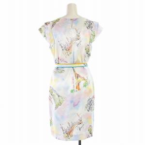 Chesty ワンピース ひざ丈 半袖 サテン プリント 総柄 ベルト付き 1 S マルチカラー