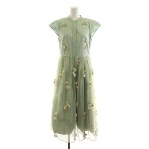 23SS ブロッサムチュールワンピース ミモレ ロング 花柄刺繍 フレンチスリーブ 1 M ライトグリーン 23C507