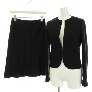 スーツ セットアップ 上下 ノーカラージャケット スカート ひざ丈 ウール 36 S 茶 ブラウン