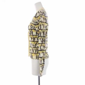 PRADA ニットカーディガン 長袖 Vネック クロップド丈 総柄 ウール 38 S ベージュ