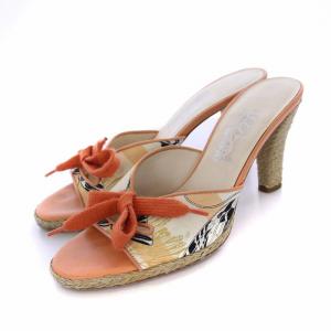 ミュール サンダル ハイヒール リボン 7.5C 25cm ベージュ オレンジ