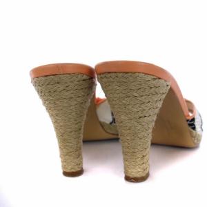 Salvatore Ferragamo ミュール サンダル ハイヒール リボン 7.5C 25cm ベージュ オレンジ