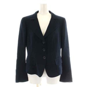 Leilian スーツ セットアップ 上下 テーラードジャケット シングル 背抜き フレアスカート ひざ丈 ウール 11 L 紺 ネイビー