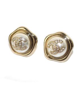 CHANEL ココマーク ピアス フェイクパール ラインストーン ゴールドカラー