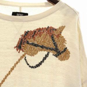 DIESEL トレーナー スウェット 長袖 クルーネック 馬 刺繍 XS 白 ホワイト ベージュ 茶 ブラウン