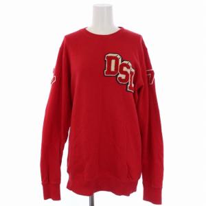 スウェット トレーナー プルオーバー 長袖 クルーネック ワッペン ロゴ 裏起毛 S 赤 レッド