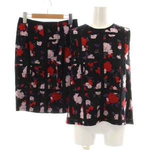 GRACE CONTINENTAL チェックフラワーノースリーブ チェックフラワースカート セットアップ 上下 ブラウス クルーネック フレア 切替 タイトカート