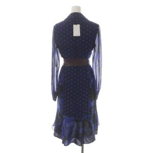 DIANE von FURSTENBERG CATHERINE フレアワンピース ミモレ ロング オープンカラー 長袖 ティアード シアー ベルト ドット 絹 シルク