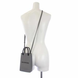BALENCIAGA ショッピング フォンホルダー ハンドバッグ ショルダーバッグ 2WAY レザー グレー