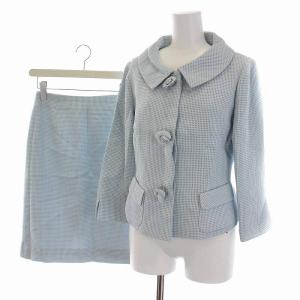 M'S GRACY スーツ セットアップ 上下 ジャケット 七分袖 花ボタン ひざ丈 スカート 38 M 水色 ライトブルー