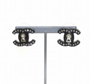 CHANEL ココマーク ピアス フェイクパール ラインストーン ブラック