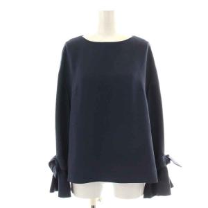 ADORE セットアップ 上下 ブラウス 長袖 フレアスリーブ リボン テーパードパンツ スラックス タック ジップフライ 38 M 紺