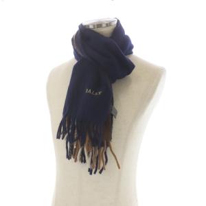 BALLY マフラー ストール フリンジ ロゴ ウール アンゴラ混 紺 ネイビー 茶色 ブラウン グレー