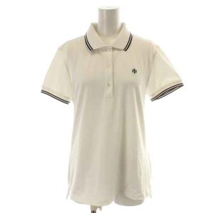 TORY SPORT クラシックテックピケポロシャツ 半袖 ハーフボタン ロゴ刺繍 M 白 ホワイト 紺 ネイビー 73455