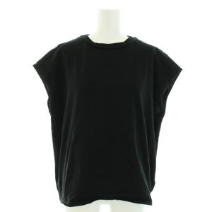 22SS リュクスコットンバックヘムギャザートップス カットソー クルーネック ノースリーブ 38 M 黒 ブラック