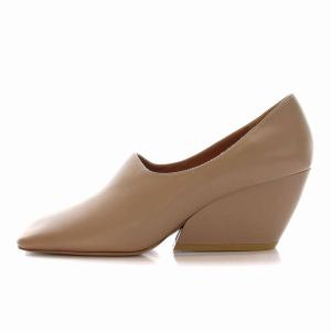 PIPPICHIC スクエアトゥ パンプス レザー 37 23.5cm ベージュ 茶