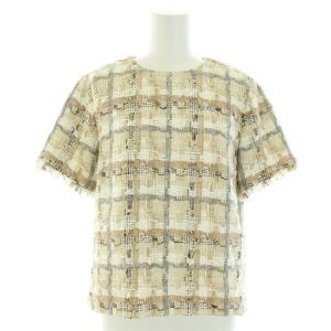 19SS ジュールトゥルエ Jules TOURNIER チェックツイードフリンジトップ カットソー 半袖 チェック柄 ウール混