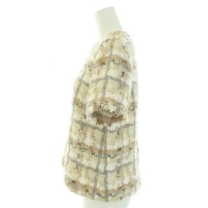 Grace Class 19SS ジュールトゥルエ Jules TOURNIER チェックツイードフリンジトップ カットソー 半袖 チェック柄 ウール混