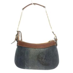 DOLCE&GABBANA ハンドバッグ ショルダーバッグ デニム ビジュー レザー 青 ブルー 茶 ブラウン