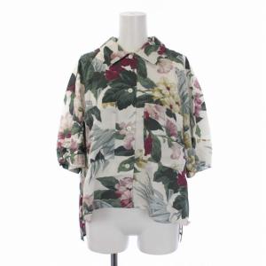 23SS フラワープリントシャツ ブラウス 半袖 36 S 緑 グリーン アイボリー 0223241074-00