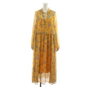 ワンピース マキシ ロング 花柄 長袖 36 S オレンジ