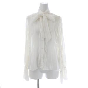 ボウタイブラウス シャツ レース シアー 長袖 キャンディスリーブ 36 S 白 ホワイト