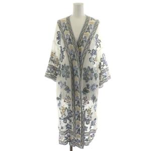 オリエンタル刺繍ガウン カーディガン 長袖 36 S 白 ホワイト 水色 ライトブルー