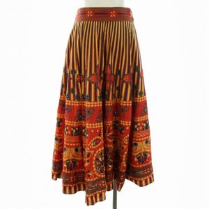 GRACE CONTINENTAL スカート フレア ロング マキシ丈 ストライプ 花柄 スパンコール リボン 2way 38 M 赤 レッド