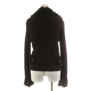 EPOCA ニットジャケット レザー切替 ファー モヘヤ混 アルパカ混 40 M 茶 ブラウン