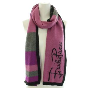 Emilio Pucci マフラー ストール ニット ロゴプリント ウール ピンク 黒 ブラック グレー